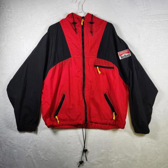 Vtg Marlboro Adventure Team Red Full Zip Windbreaker Jacket L‎ 90s